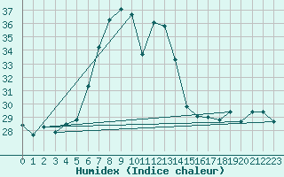 Courbe de l'humidex pour Alanya
