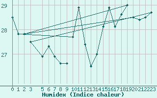 Courbe de l'humidex pour Areia