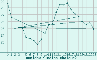 Courbe de l'humidex pour Sallles d'Aude (11)