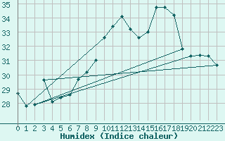 Courbe de l'humidex pour Ile du Levant (83)