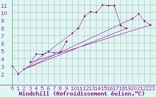 Courbe du refroidissement olien pour Wien / Hohe Warte