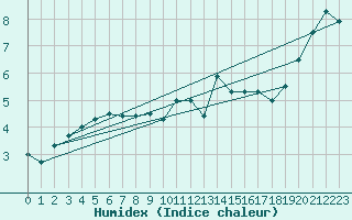 Courbe de l'humidex pour Florennes (Be)