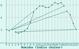 Courbe de l'humidex pour Hvide Sande