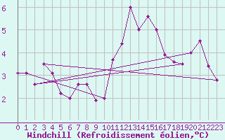 Courbe du refroidissement olien pour Mullingar