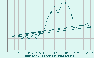 Courbe de l'humidex pour Saint-Amans (48)