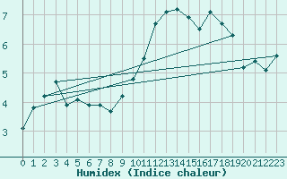 Courbe de l'humidex pour Saint-Hubert (Be)