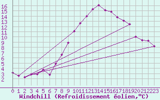 Courbe du refroidissement olien pour Saelices El Chico