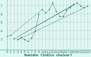 Courbe de l'humidex pour Zerind