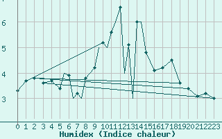 Courbe de l'humidex pour Diepholz