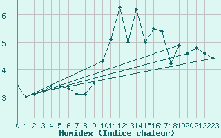 Courbe de l'humidex pour Ble / Mulhouse (68)