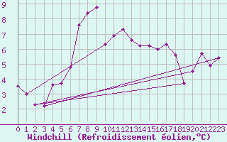 Courbe du refroidissement olien pour Schpfheim