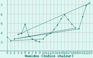 Courbe de l'humidex pour Sain-Bel (69)