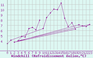 Courbe du refroidissement olien pour Trawscoed
