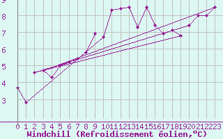 Courbe du refroidissement olien pour Aberdaron