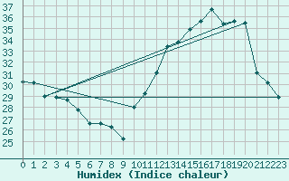 Courbe de l'humidex pour Rio Pardo De Minas
