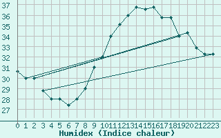 Courbe de l'humidex pour El Golea