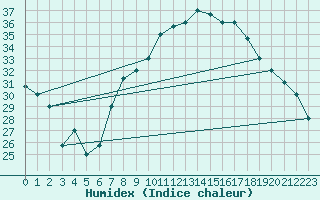 Courbe de l'humidex pour El Golea