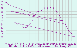 Courbe du refroidissement olien pour Touggourt