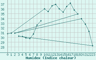 Courbe de l'humidex pour Ile du Levant (83)