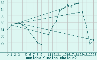 Courbe de l'humidex pour Guanambi