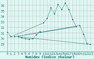 Courbe de l'humidex pour Nmes - Garons (30)