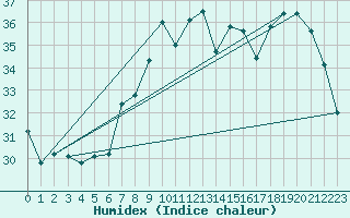 Courbe de l'humidex pour Sulina
