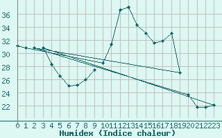 Courbe de l'humidex pour Mirepoix (09)