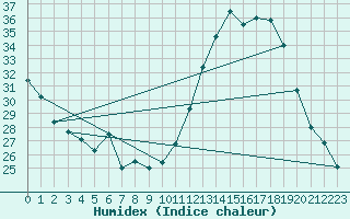 Courbe de l'humidex pour Tauxigny (37)