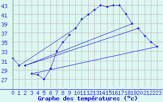 Courbe de tempratures pour Ouargla