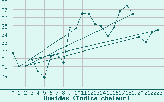 Courbe de l'humidex pour Ile du Levant (83)