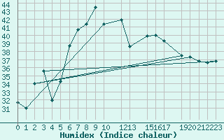 Courbe de l'humidex pour Ponza