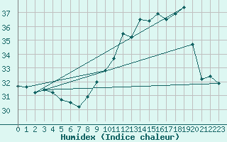 Courbe de l'humidex pour Ile Rousse (2B)