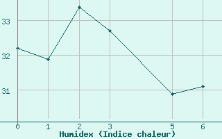 Courbe de l'humidex pour Burtonfield Tanna