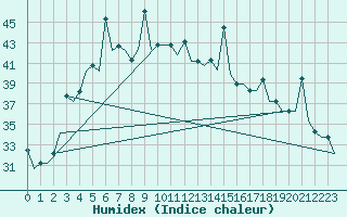 Courbe de l'humidex pour New Delhi / Palam