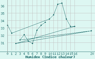 Courbe de l'humidex pour Ponza