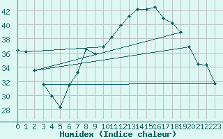 Courbe de l'humidex pour Biskra