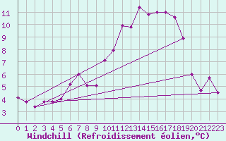 Courbe du refroidissement olien pour Dourbes (Be)