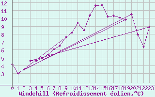 Courbe du refroidissement olien pour Daroca