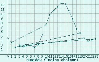 Courbe de l'humidex pour Deuselbach