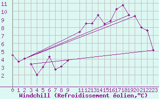 Courbe du refroidissement olien pour Senzeilles-Cerfontaine (Be)