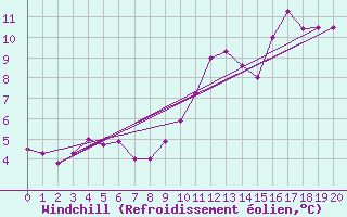 Courbe du refroidissement olien pour Port-Aux-Basques