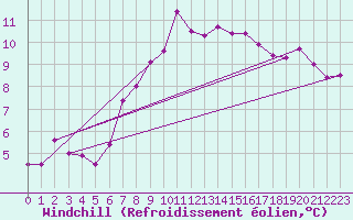 Courbe du refroidissement olien pour Albemarle