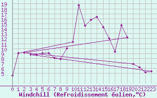Courbe du refroidissement olien pour Grosseto