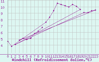 Courbe du refroidissement olien pour Hazebrouck (59)