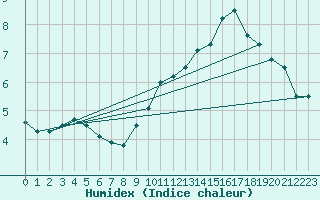 Courbe de l'humidex pour Quimper (29)