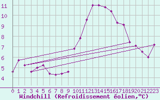 Courbe du refroidissement olien pour Zamora