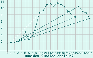Courbe de l'humidex pour Straubing