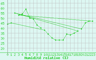 Courbe de l'humidit relative pour Nyon-Changins (Sw)