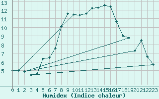 Courbe de l'humidex pour Wunsiedel Schonbrun