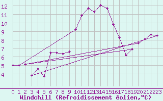 Courbe du refroidissement olien pour Meiringen